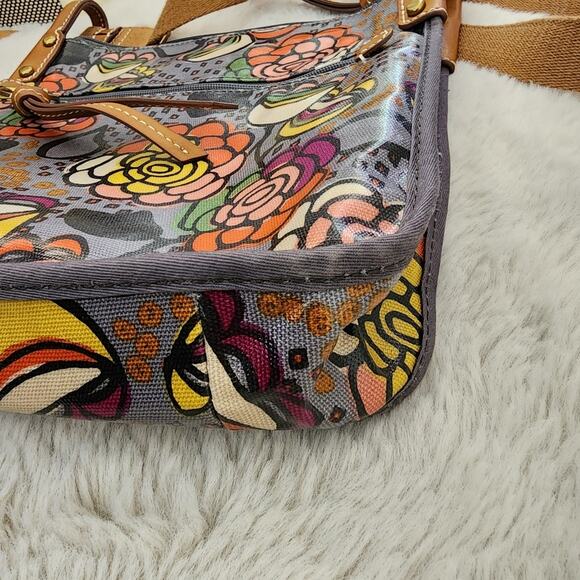 Fossil Key Per Coated Canvas Messenger Crossbody Bag Gray Pink Floral New - Picture 13 of 14